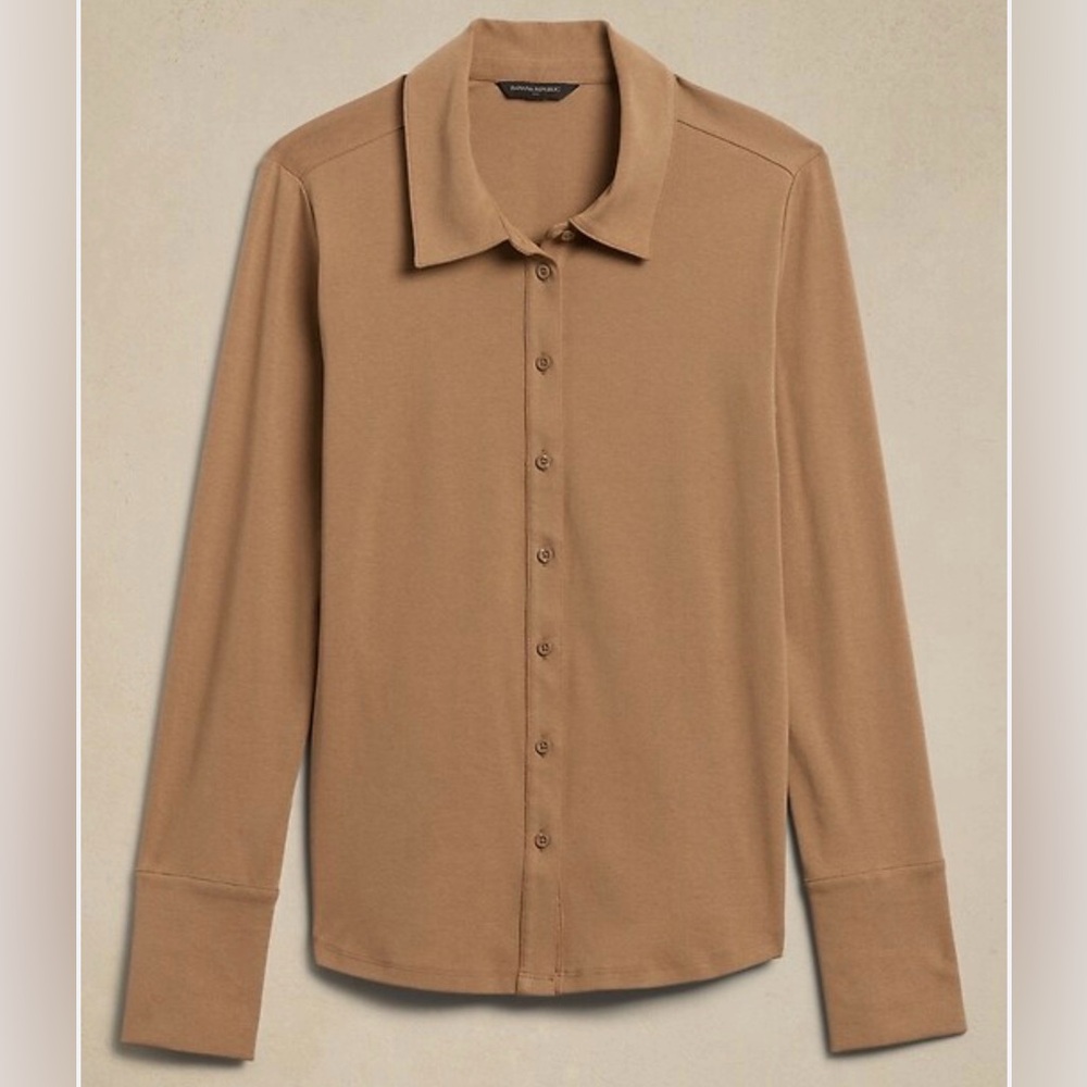 Banana Republic Factory Refined Ribbed Shirt Tan Large NWT